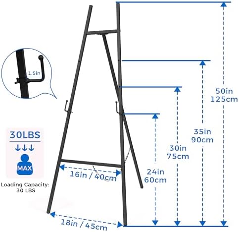 ARTASY 50 Inch Black Easel Stand for Wedding Signs and Art Displays