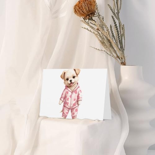 Pink Puppy in Pajamas Greeting Card for Christmas and Birthday