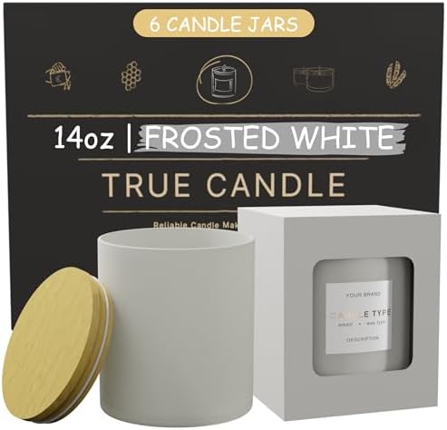 True Candle Frosted Glass Jar with Metal Lid 14oz 6pcs