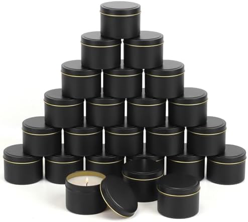 SONVIIBOX 24 Piece Black Candle Tins 4oz