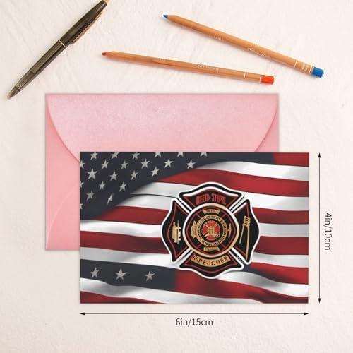 Pink Red Stripe Firefighter USA Flag Greeting Card 4x6