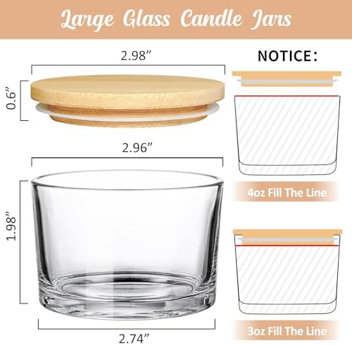 4oz Clear Candle Jars 15 Pack - Bamboo Lids for Candle Making