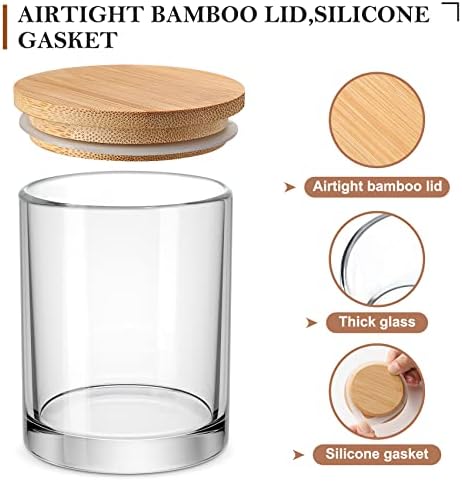 VITEVER 16 Pack Clear Glass Candle Jars with Bamboo Lids and Wick Kit