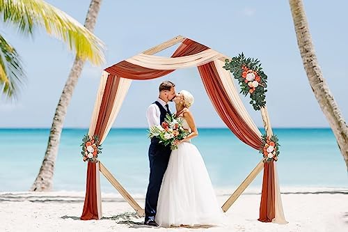 DearHouse 3 Panel Wedding Arch Draping Fabric 295 x 18ft Pearl Sheer Drapes