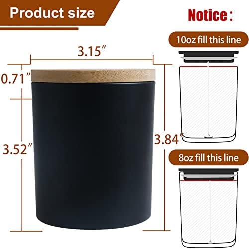 CONNOO 12 Pack Matte Black Candle Jars with Bamboo Lids and Warning Labels