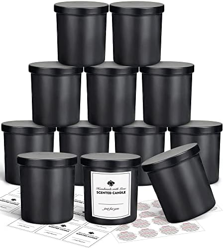 SUPMIND 12 Pack Matte Black Glass Candle Jars with Lids and Labels