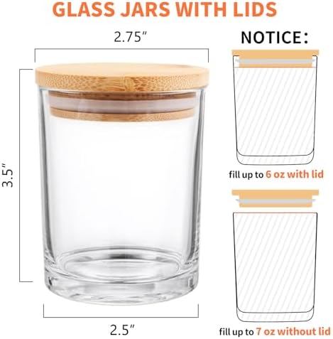 15 Pack Clear Candle Jars with Bamboo Lids and Labels