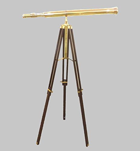 Handmade Brass Telescope with Brown Wooden Tripod