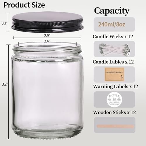 HAVITI 12-Piece Candle Jar Set with Lids and Wicks
