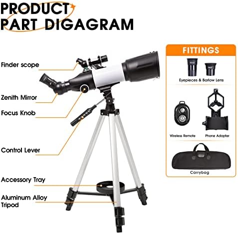 YUANZIMOO 70mm Refractor Telescope with Tripod and Remote