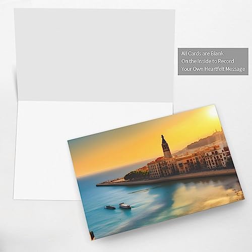 Blue Pearlescent Holiday Cards 4x6 with Sunset in Barcelona Print