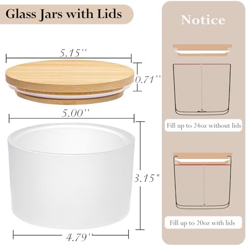 CONNOO 24oz Glass Candle Jars 6 Pack with Bamboo Lids and Wick Kit