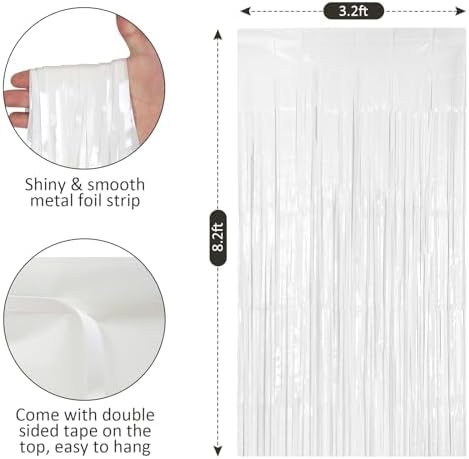 2 Pack White Tinsel Curtain Backdrop for Parties and Events