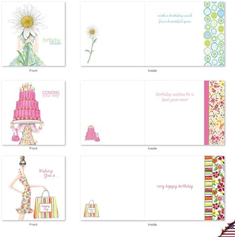 The Best Card Company - 10 Birthday Note Cards Boxed for Women