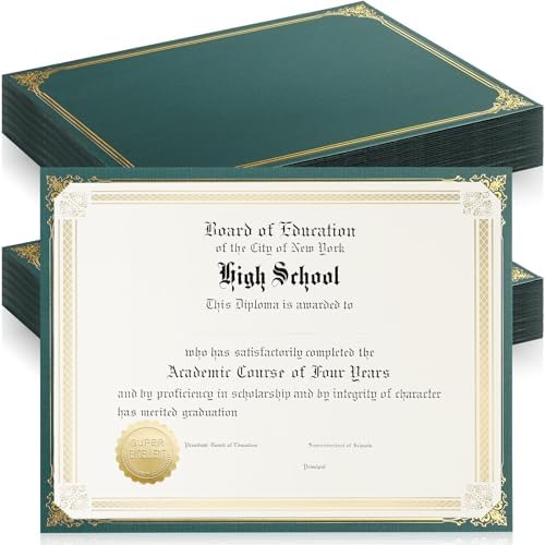 Kosiz 50 Pcs Single Sided Certificate Holders with Gold Foil Border