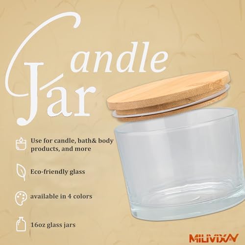 MILIVIXAY 6 Pack 16 oz Candle Jars with Bamboo Lids and Making Kit