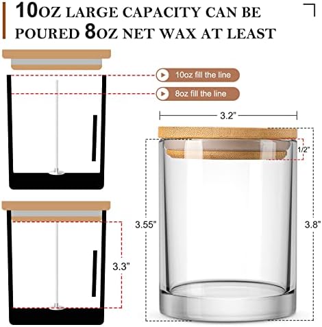 VITEVER 16 Pack Clear Glass Candle Jars with Bamboo Lids and Wick Kit