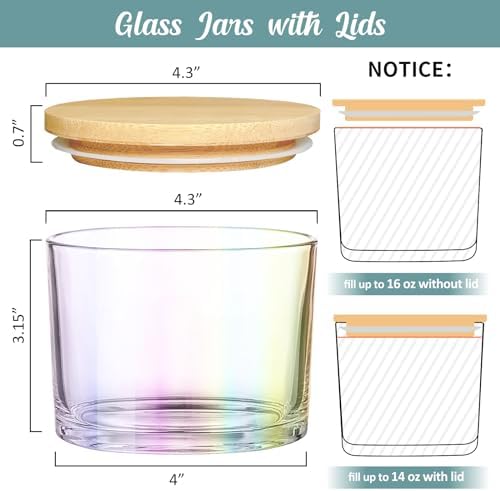 16oz 3 Wick Candle Jars 6 Pack - Glass Containers with Bamboo Lids