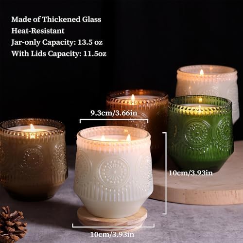 LAMORGIFT 6 Pack Large Candle Jars with Wooden Lids and Labels