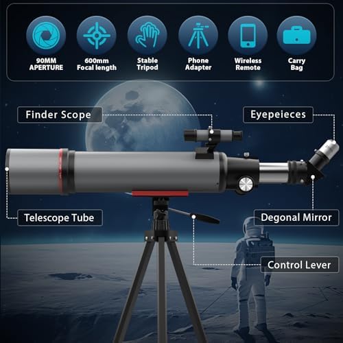90mm Aperture Refractor Telescope for Moon Stars Observation