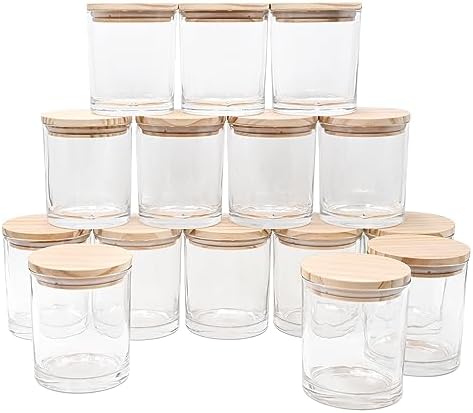 10 Oz Thick Candle Jars 15 Pcs Clear With Wood Lids