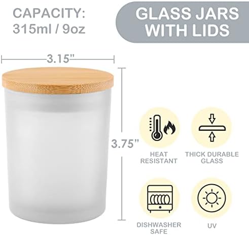 GOTIDEAL 12 Pack 9 OZ Frosted White Candle Jars with Bamboo Lids