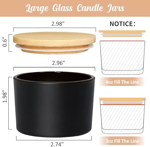 4oz Candle Jars 15 Pack with Bamboo Lids and Wick Kit