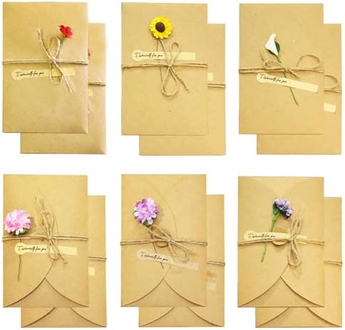 12PCS Dried Flowers Greeting Cards with Blank Card and Brown Envelopes