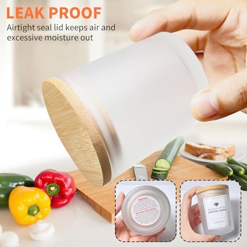 15 Pack Frosted Glass Candle Jars with Bamboo Lids and Labels