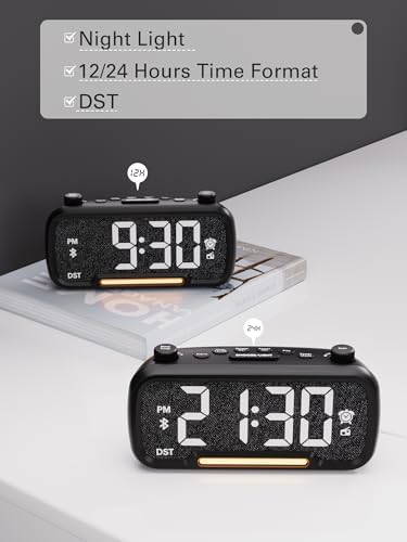 Digital Alarm Clock Radio with Bluetooth Speaker and Night Light