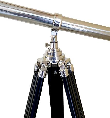 Double Barrel Nickel Telescope 63 Inch Floor Standing with Black Tripod