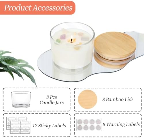 CONNOO 8 Pack 12 OZ Clear Glass Candle Jars with Airtight Bamboo Lids
