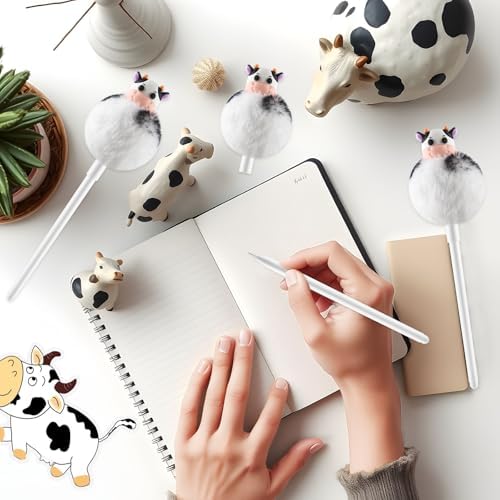3 Pieces Fuzzy Cow Pens with Fluffy Ballpoint Tips