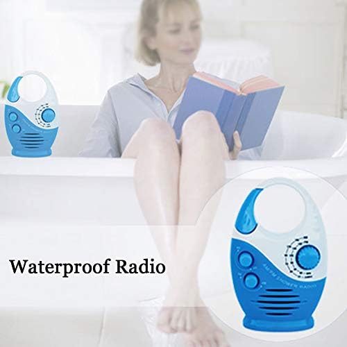 Waterproof Shower Radio with AM FM and Top Handle Blue White
