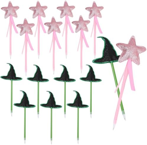 16 Pack Halloween Party Favors with Pink Star and Green Witch Hats