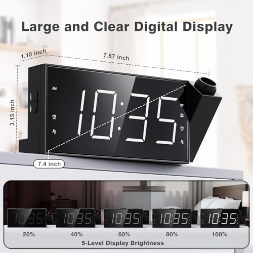 Mesqool Projection Alarm Clock with FM Radio and Dual Alarms