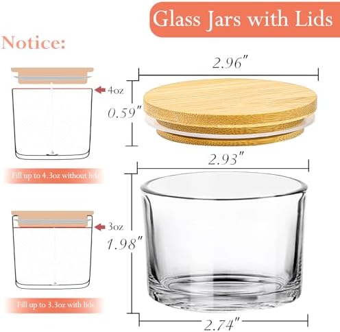 CONNOO 15 Pack 4 Oz Clear Glass Candle Jars with Airtight Bamboo Lids