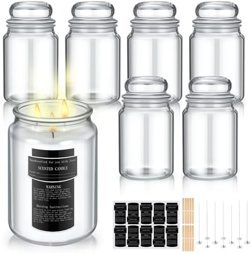 Ziliny 25 Oz Glass Candle Jars with Airtight Lids 6 Pcs