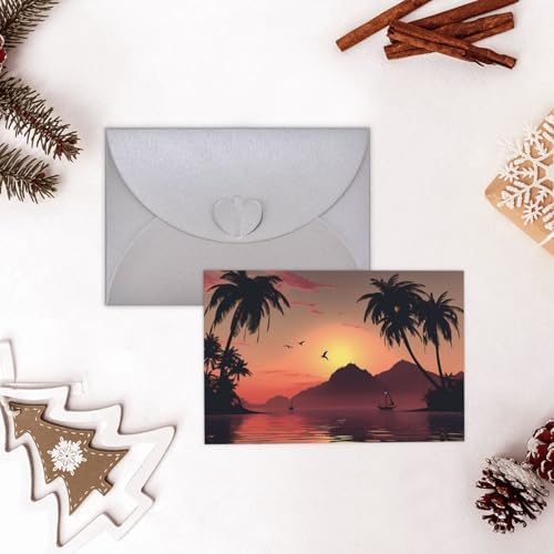Gray Lake At Sunset Greeting Card with Pearl Luster