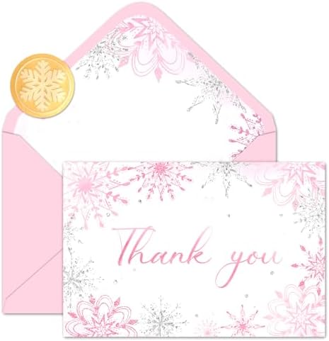 Whaline 24 Pack Pink Glitter Snowflake Thank You Cards with Envelopes