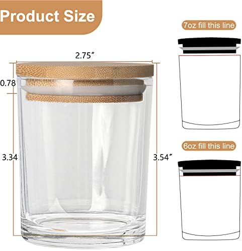 CONNOO 15 Pack 7 Oz Clear Candle Jars with Bamboo Lids