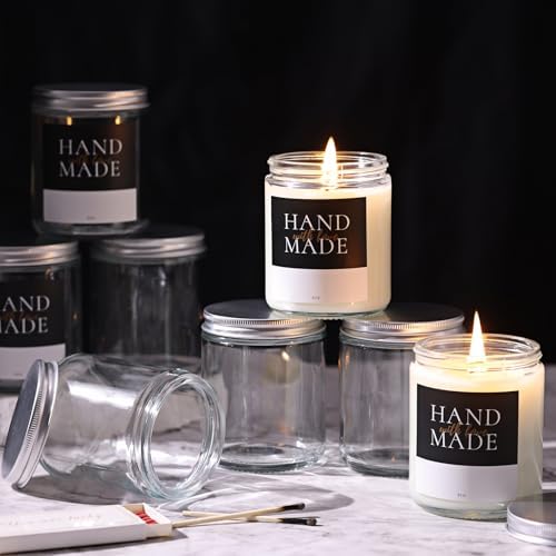 LETINE 12 Pack 8 OZ Clear Glass Jars with Silver Lids