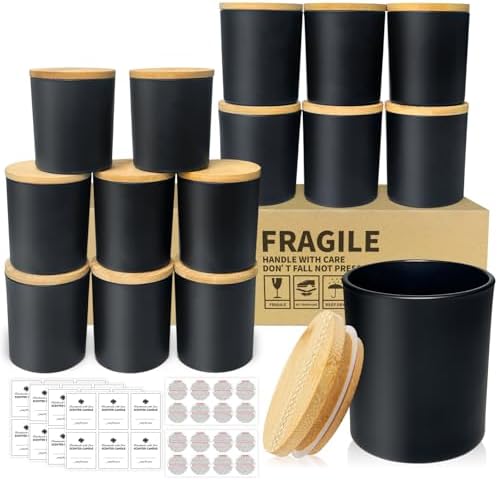 15 Pack 7oz Matt Black Candle Jars with Bamboo Lids