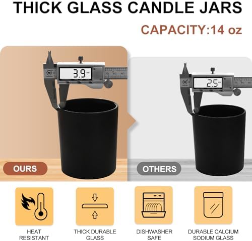14 Oz Thick Matte Black Candle Jars 12 Pcs with Wood Lids