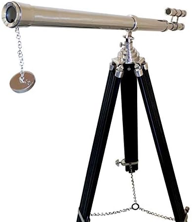 Double Barrel Nickel Telescope 63 Inch Floor Standing with Black Tripod