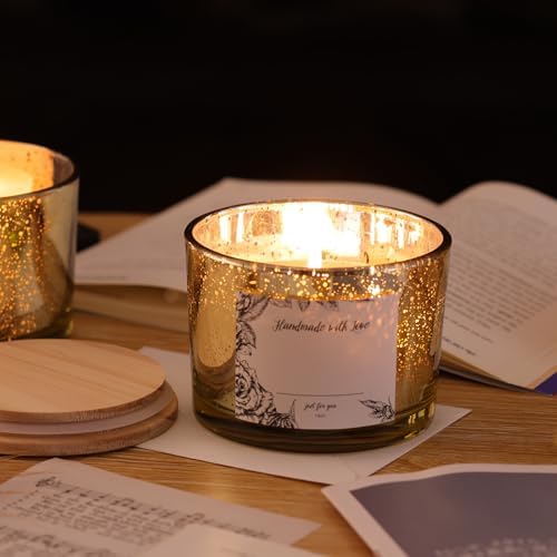 Simeitol 16 Oz Gold Candle Jars 6 Pcs with Bamboo Lids