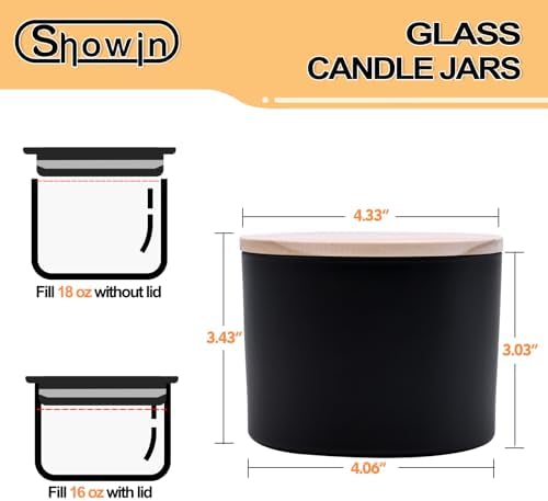 18 OZ Thick Candle Jars 6 Pcs Matte Black with Wood Lids