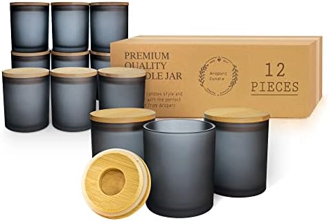 Aroparc 12 Pack Candle Jars with Lids 10oz Frosted Grey Tumblers