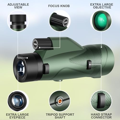 12x60 HD Monocular Telescope with Smartphone Adapter and Tripod Hand Strap
