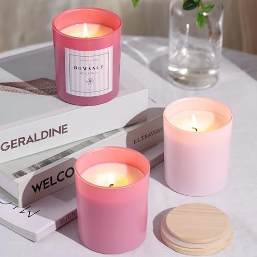 12Pcs Assorted Pink Candle Jars with Labels and Bamboo Lids